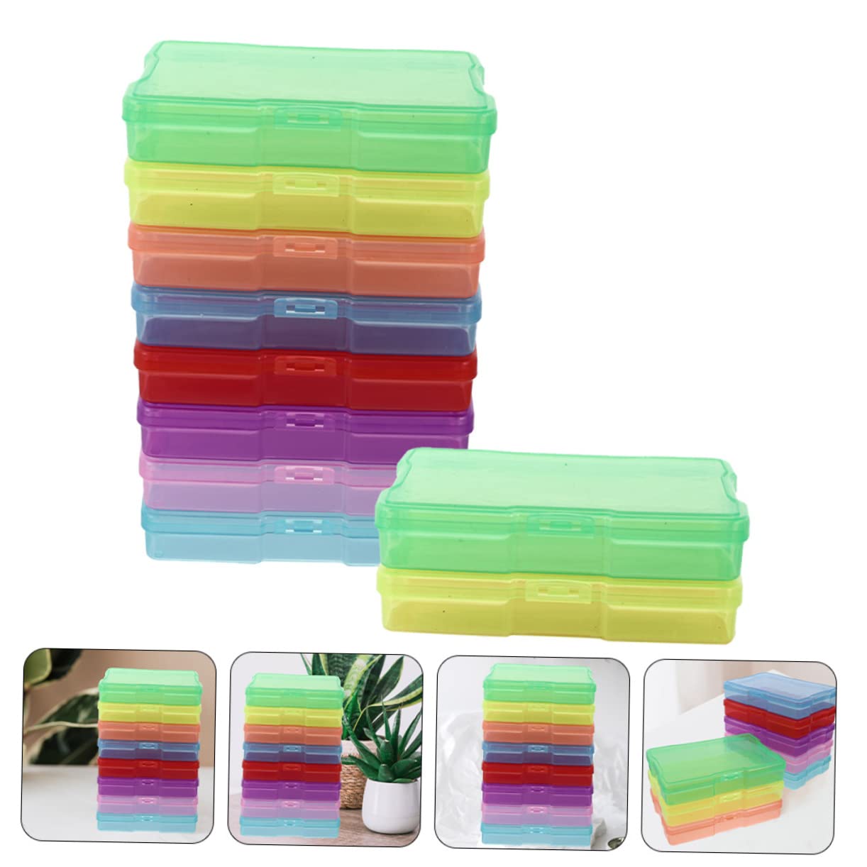 Housoutil Boîtes de Rangement en Plastique Amovibles Lot de 10 Couleur Aléatoire Design Simple et Généreux pour Photos et Cartes Postales pour Bureau ou Étagère