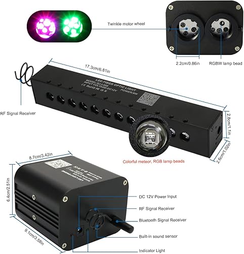 Miniatura 4 de AKEPO 20W RGBW Twinkle Dual-Head Diferentes Color APP Luces de fibra óptica, kit de luz de meteorito colorido+900pcs 0.03in 9.8ft Fibra óptica Star