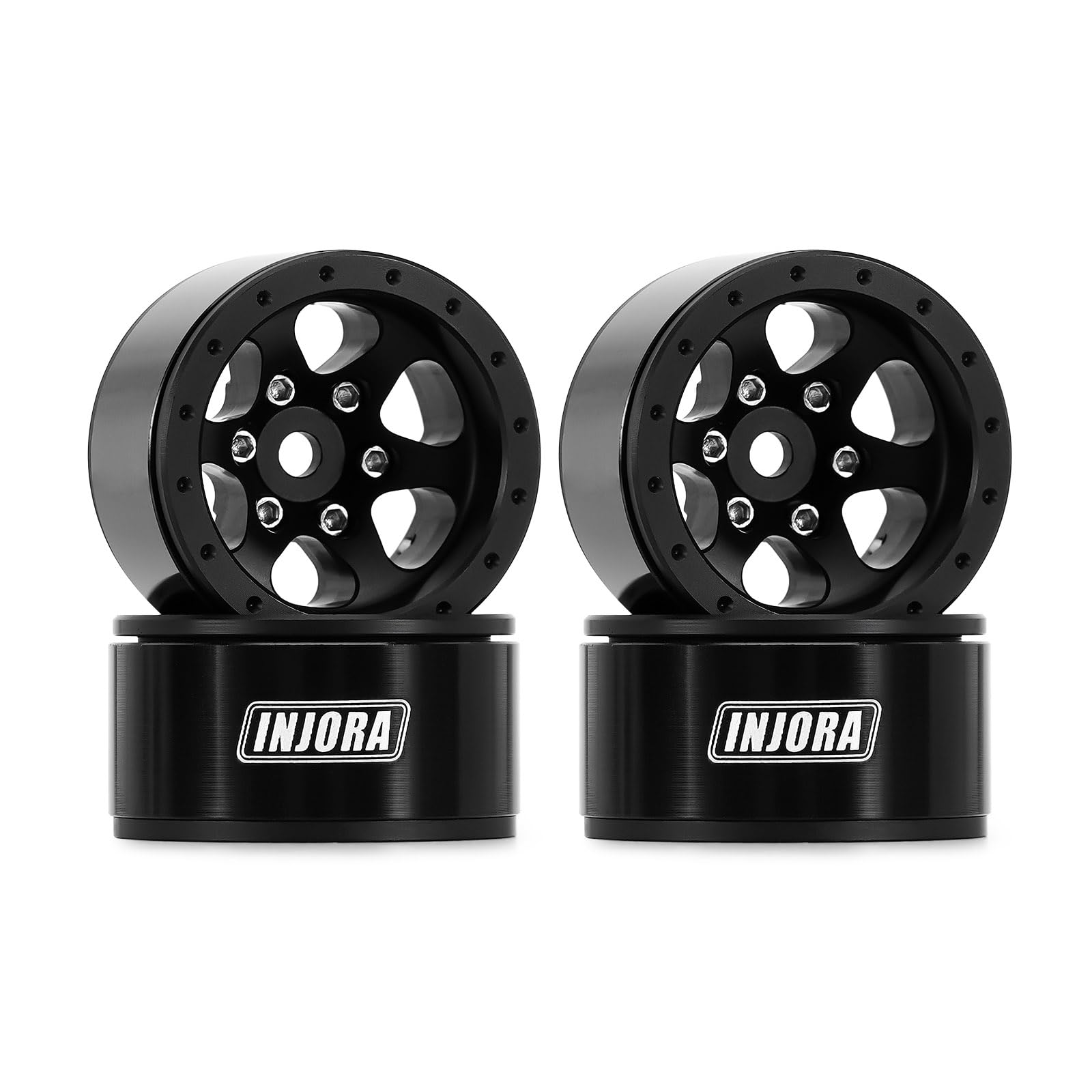 INJORA 1.0 Aluminium Beadlock Wheel Rim for TRX4M Ascent18 SCX24 FCX24 1/24 1/18 RC Crawler Upgrade（Black）