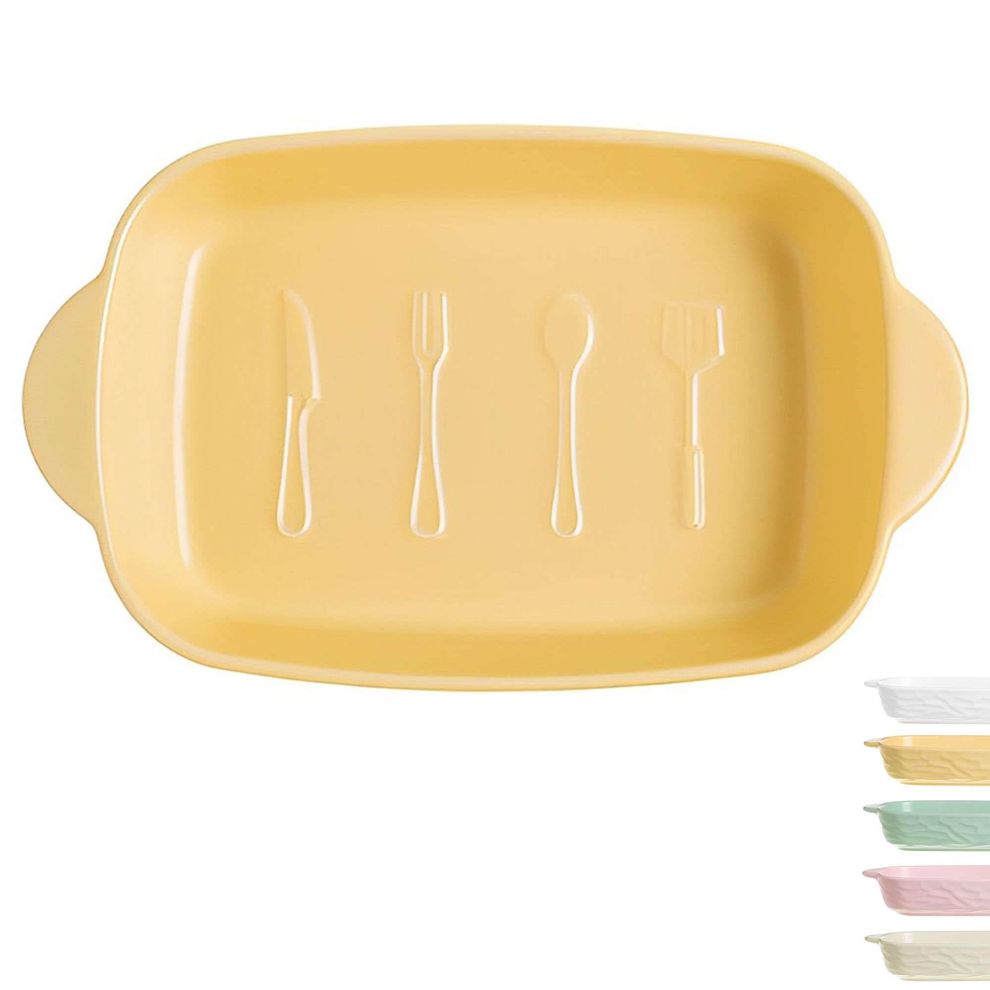 Fuente de cerámica para hornear, sartén grande para lasaña, plato rectangular para asar, ideal para uso en horno, apto para lavavajillas, capacidad de 700 ml