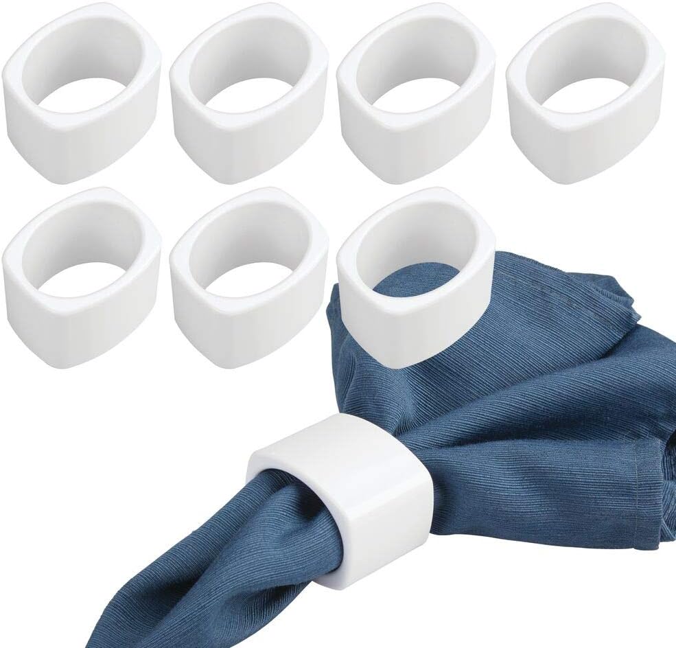 mDesign Modern Decorative Plastic Napkin Rings for Place Settings - Use at Home, Kitchen, Dining Room, Dinner Parties, Luncheons, Picnics, Holidays, Weddings, Buffet Table - 8 Pack - White: Home & Kitchen