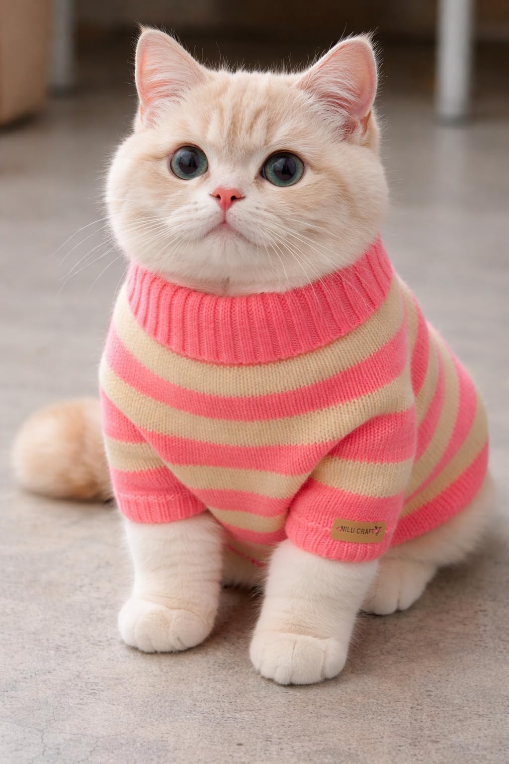 Cat Sweater, Pet Sweater, Warm, Wool, Size Length 35.56 cm X Width 20.32 cm (Pink and Yellow, Length 14 inch X Width 8 Inch)-image-17