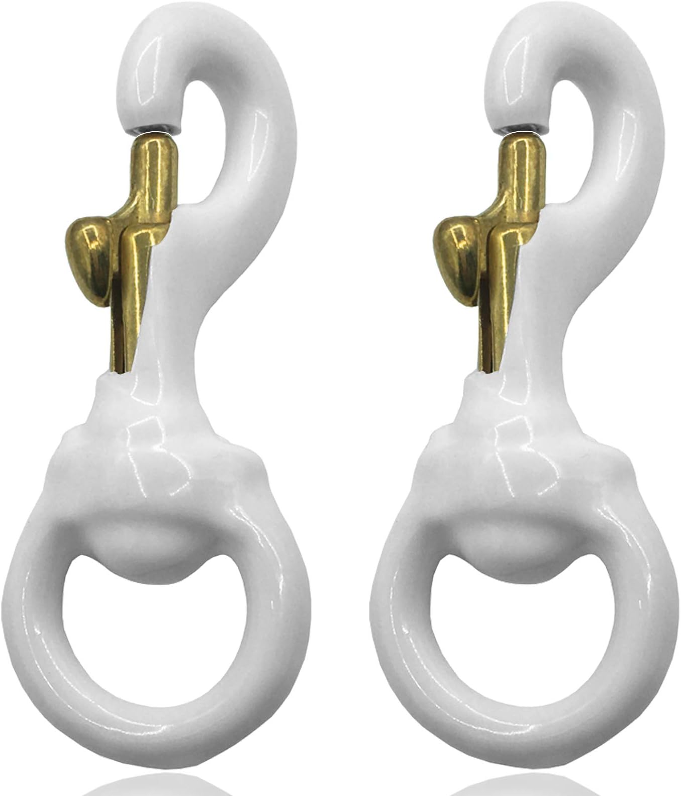 1 Pair 3 Inch White Rubber Coated Brass Swivel Snap Clips - Heavy Duty Flag Pole Halyard Rope Attachment Hooks Accessory, Coated for Reduce Noise