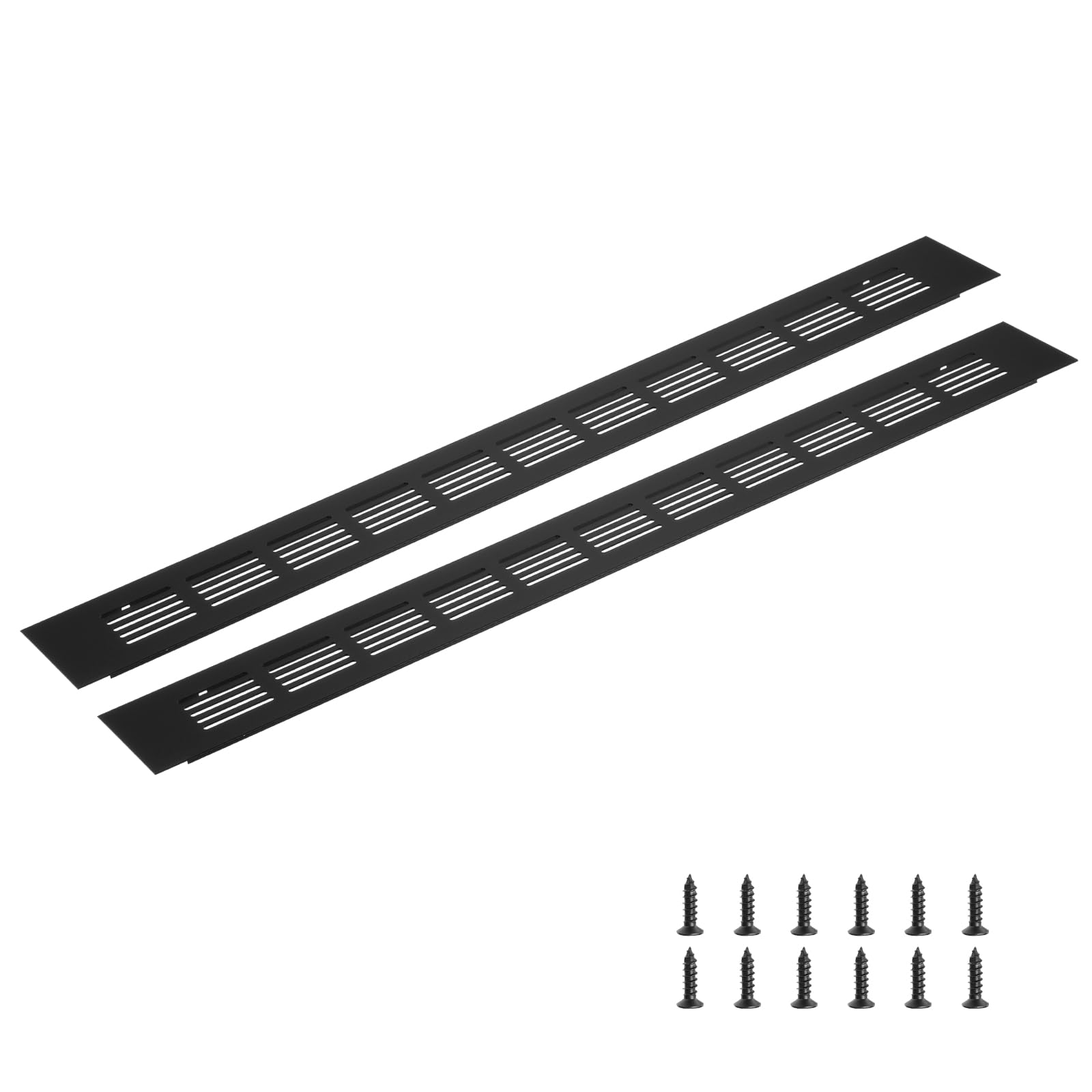 sourcing map Rectangle Ventilation Grille, Aluminum Alloy Mesh Air Vent Cover Louvered Ventilation Cover with Mounting Screws for Cabinet Shoe Closet (450x50mm/18"x2", Black)