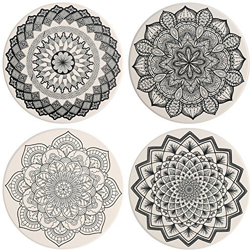 Creative Product Absorbent Stone Drink Coasters, IPHOX Set of 4 Absorbent Ceramic Coaster Set for Drinks with Cork Base, Prevent Furniture from Dirty and Scratched, Suitable for Kinds of Mugs and Cups (Mandala Style) Creative Product Absorbent Stone Drink Coasters, IPHOX Set of 4 Absorbent Ceramic Coaster Set for Drinks with Cork Base, Prevent Furniture from Dirty and Scratched, Suitable for Kinds of Mugs and Cups (Mandala Style)