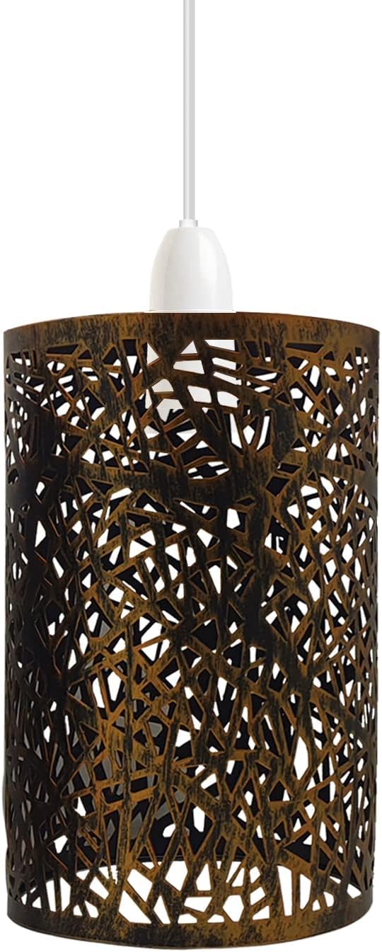 Pendant Light Shade Metal Drum Wire Cage Lampshade Industrial Easy Fit Ceiling Light Shade for Kitchen Living Room Hallway Corridor Vintage Hanging Lamp Cover Brushed Copper — image 1