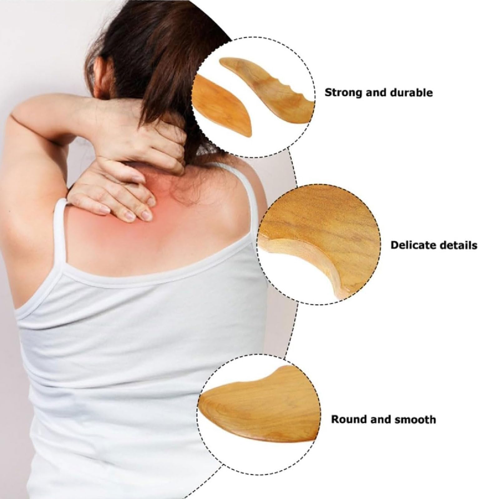 esmen Piedras de Masaje 4 Piezas de Madera Maciza Gua Sha Tablero de raspado Facial raspador de Cuidado de la Piel para Cara, Ojos, Cuello guasha Facia