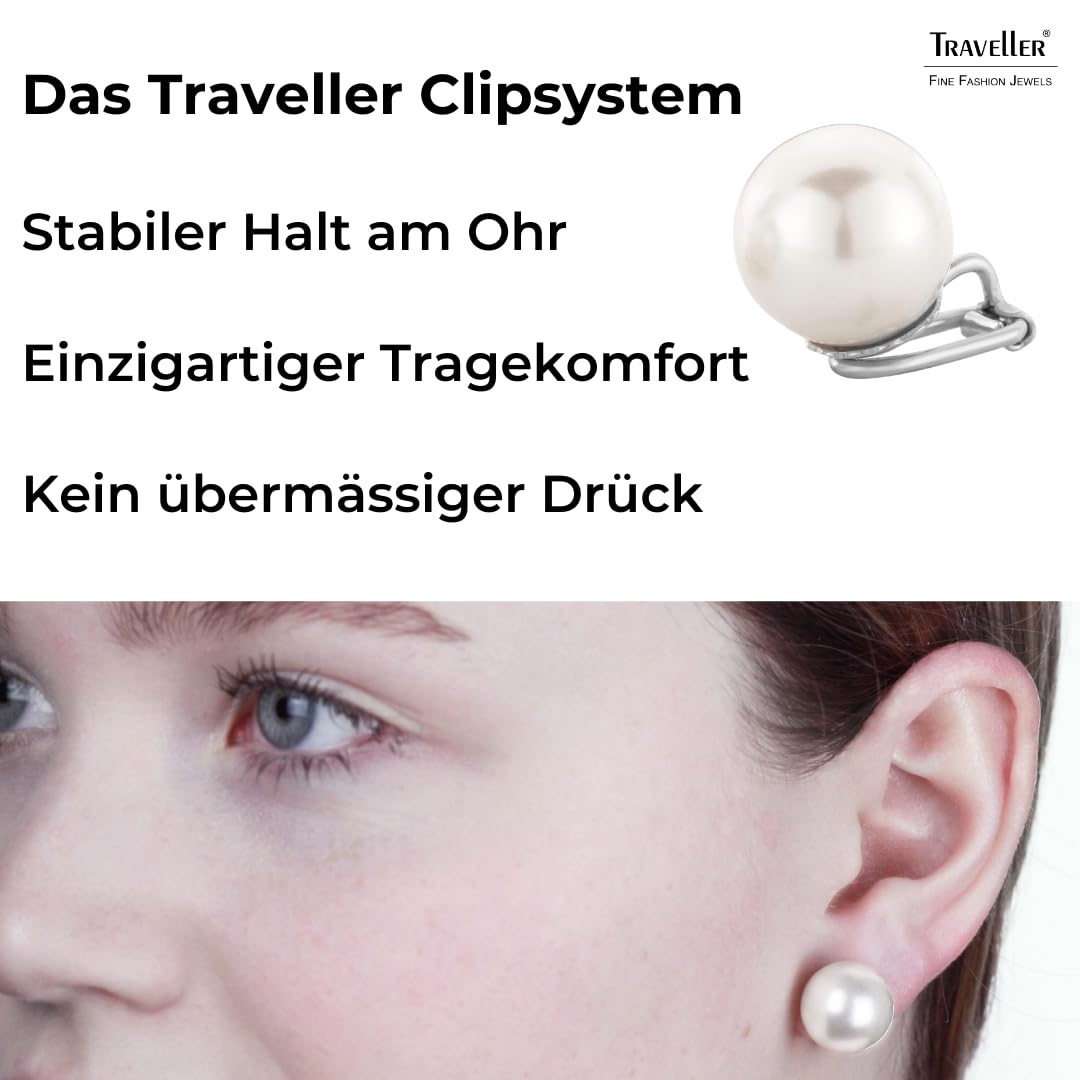 Traveller Ohrclip - Damen - Silberfarben - Perle - 14 mm - Weiss - Platiniert - 801114