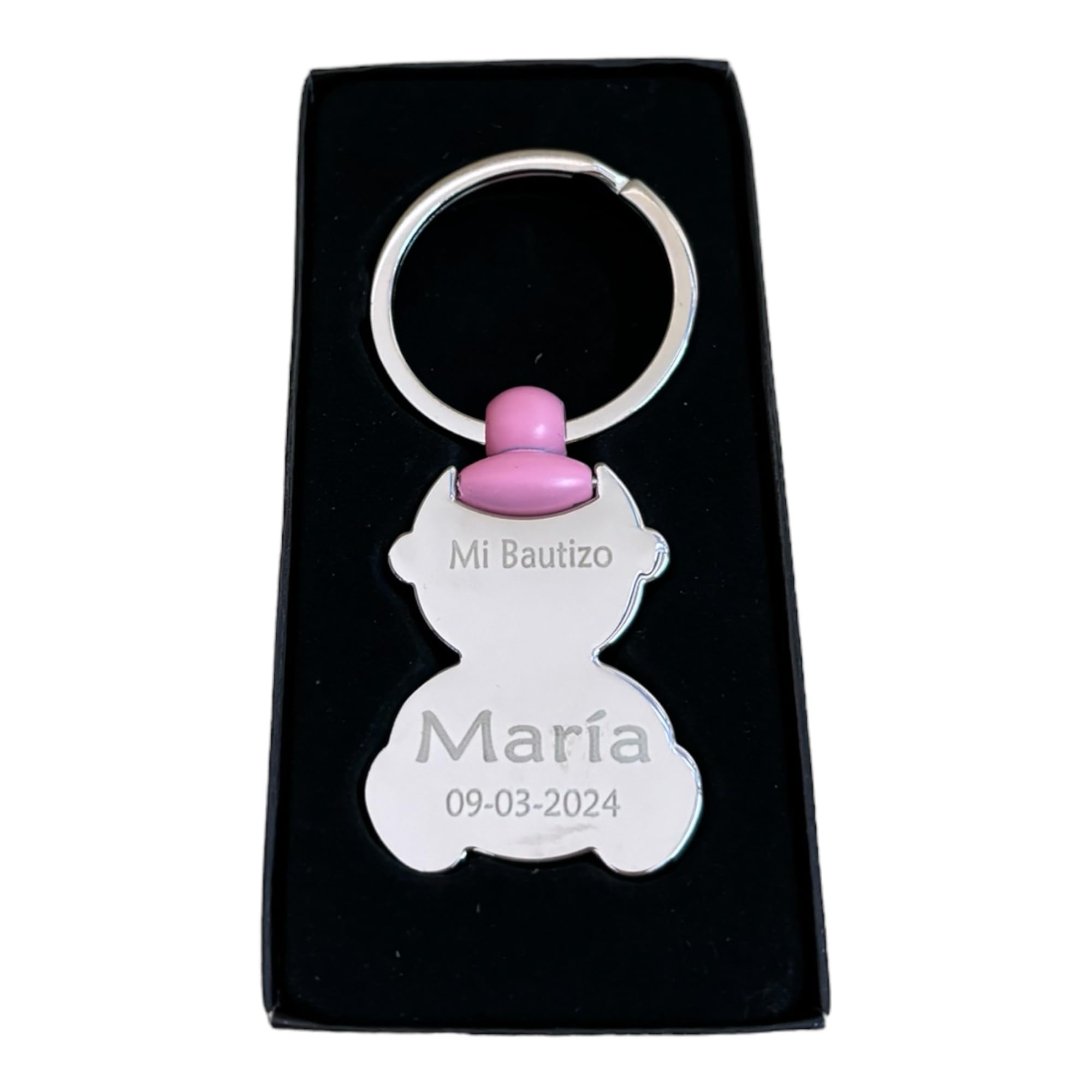 Curia Grabador - Pack 10 Llaveros Bautizo Niña Personalizados con Nombre y Fecha - Recuerdo de Metal Grabado, Rosa. Detalles originales para Bautizo