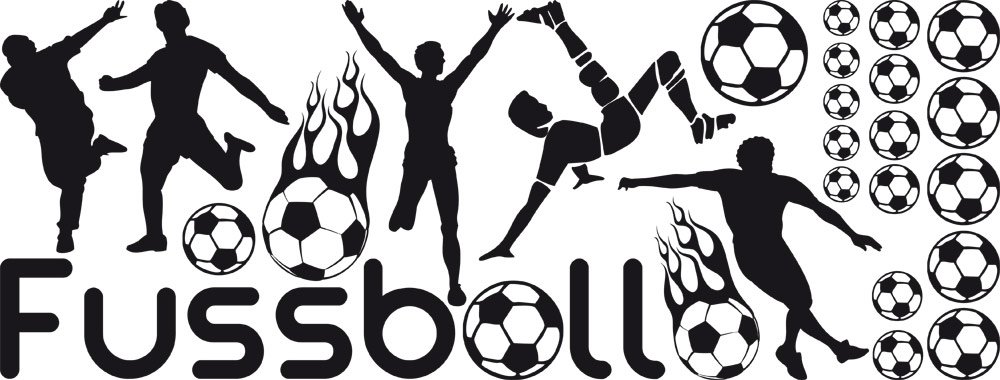 GRAZDesign Wandtattoo Fußball Kindezimmer Junge Fußballspieler mit Bälle Toor - Wandaufkleber Fußballer Jugendzimmer Sportzimmer im Set 150x57cm, 070 schwarz