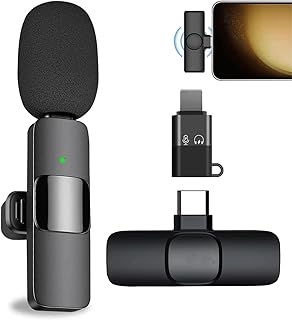 GBOKYN Lavalier Wireless Microphone for iPhone/Android/iPad/Laptop, Mobile Phone Microphone Plug & Play 2.4 GHz Mini Wireless Microphone for YouTube/Facebook/TikTok/Live Stream, Vlog, Interview