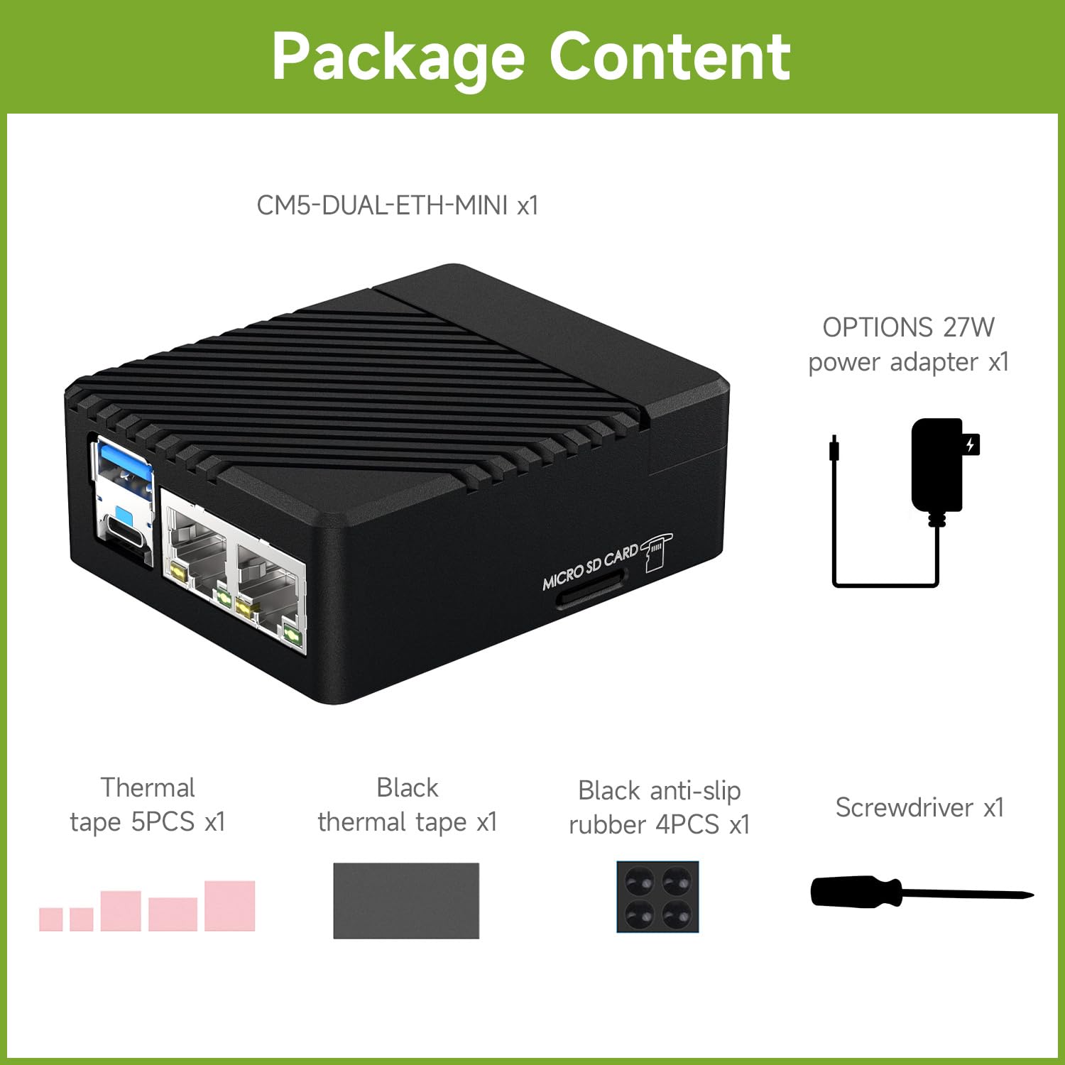 Waveshare Mini Dual Gigabit Ethernet Base Board, Mini-Computer Kit, Compatible with Raspberry Pi Compute Module 5 (NOT Included), for All Variants of CM5, Comes with Case and Power Supply