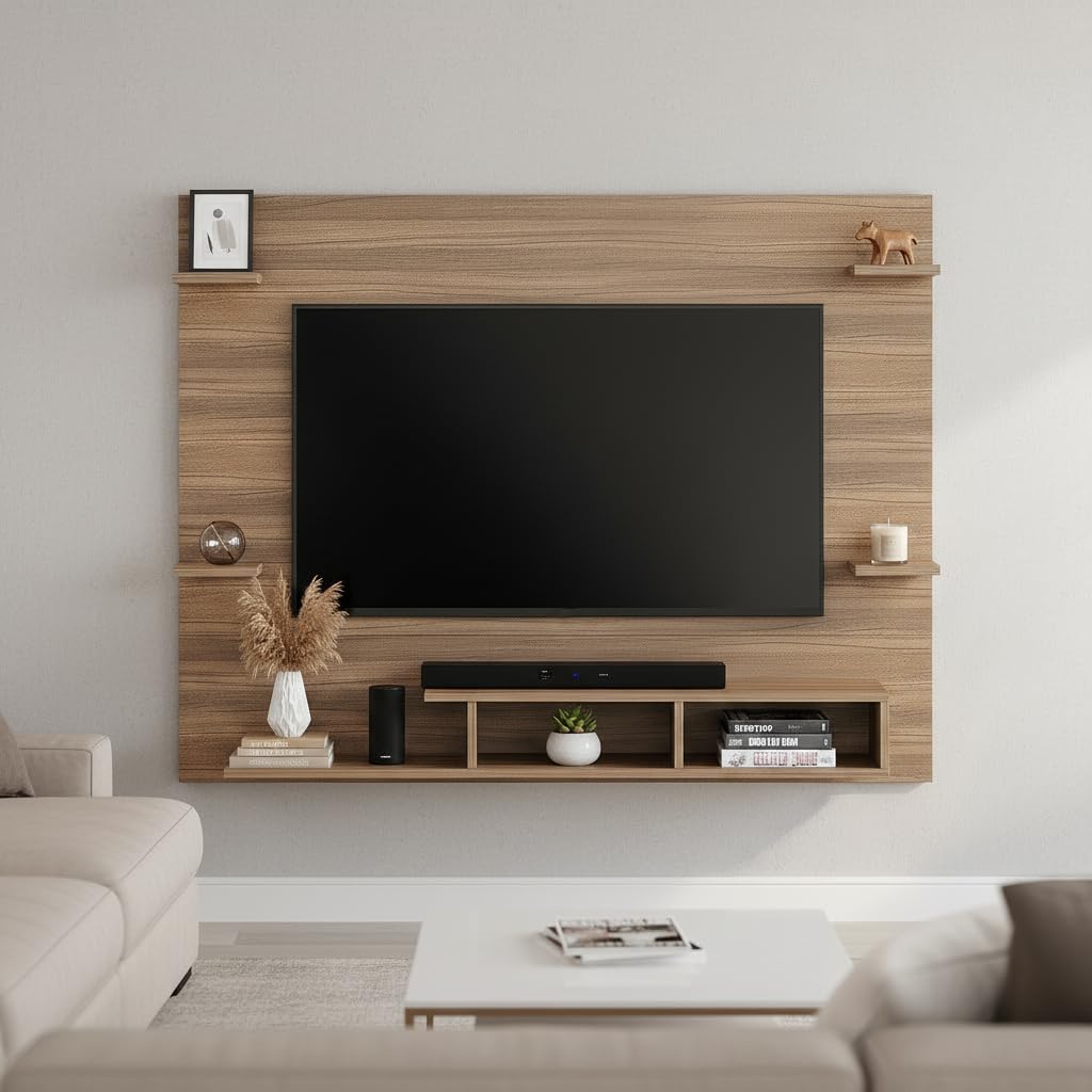 FURNEASER Harrison Engineered Wood Wall Mount TV Unit with Back Panel, Set Top Box Stand, Display Shelves, Modern Tv Rack, Showcase, Cabinet for 43 inch TV (Exotic Teak)-image-44