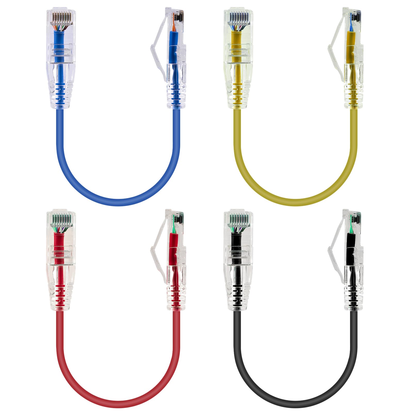 GeeekPi 4 sztuki kabli Ethernet Cat6A, 20 cm, RJ45 Snagless Krótki Ekranowany Kabel Sieciowy, 10 Gbps, 500 MHz, 28 AWG, Wielokolorowy 4-Pack