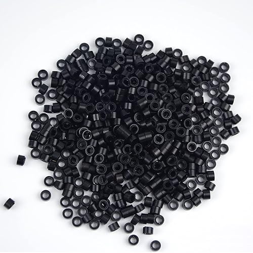 Miniatura 2 de 500 piezas de microanillos forrados de silicona, cuentas forradas de 0.197 in para extensiones de cabello (negro)