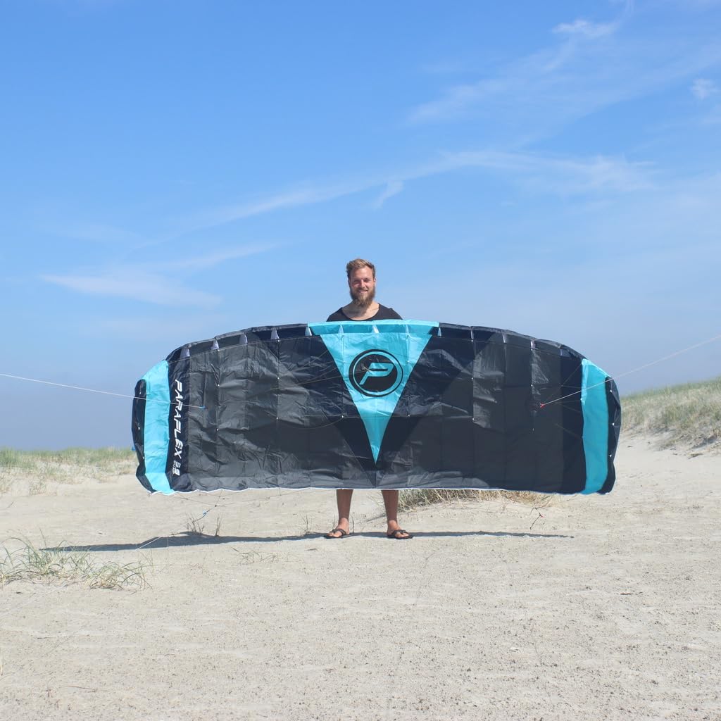 Wolkenstürmer® Paraflex Quad 3.9 (blau) - Vierleiner Lenkmatte für Mountainboard und Buggy, flugfertiger Kite mit 4x18m Dyneemaleinen & Quad-Handles