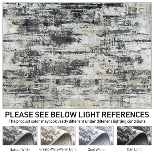 10x14 Area Rugs Washable Rug: Modern Abstract Living Room Rug Soft Anti-Skid Thin Carpet Indoor Floor Non-Shedding Carpets for Bedroom Dining Room Farmhouse Nursery Home Office Black Grey Gold