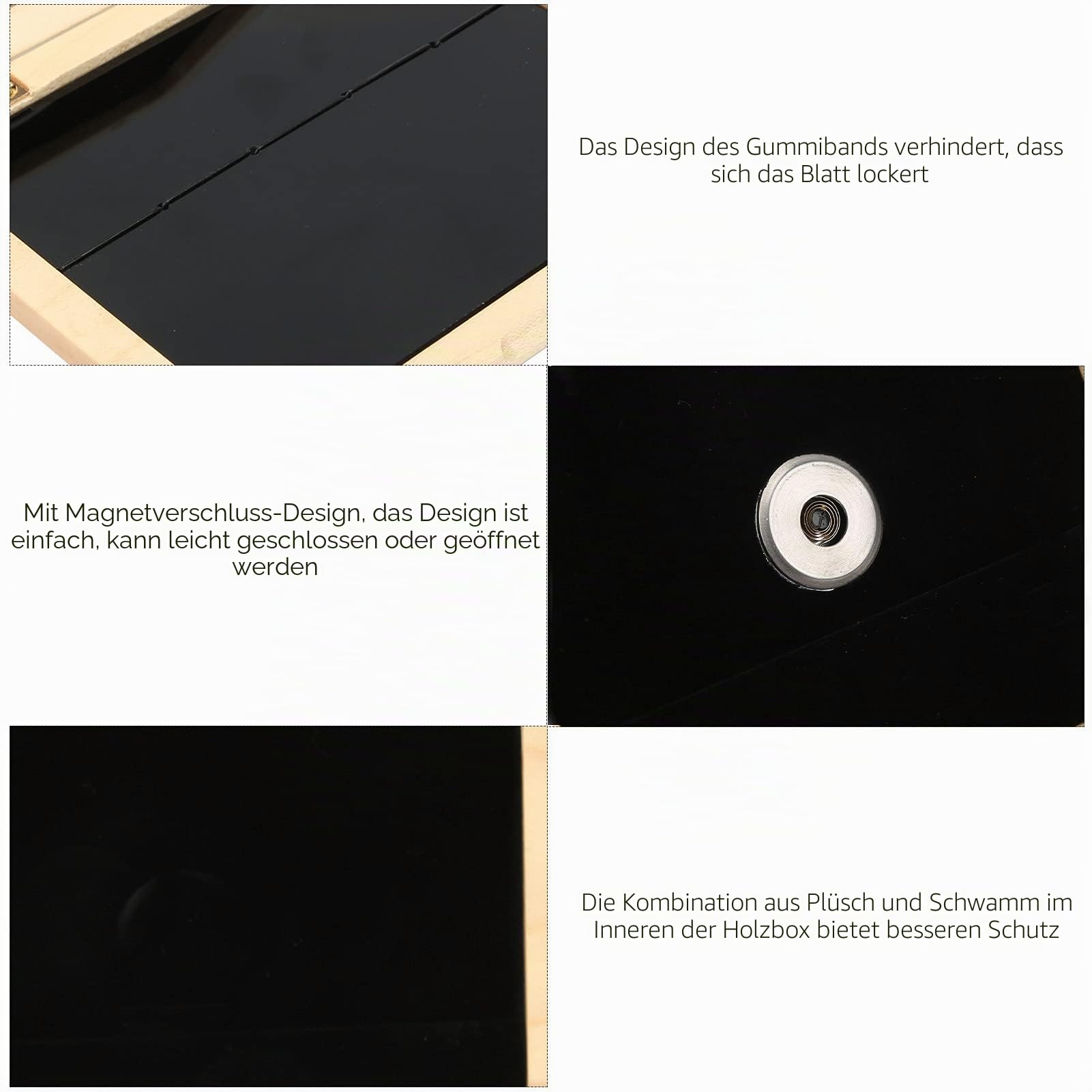 Blattetui, Mit Hygrometer und Natürliche Holzfarbe, Saxophon Klarinette 5-Blatt Etui Halter für professionelle Musiker, Schüler, Hobbyisten, Konzerte, Proben, tägliche Übungen