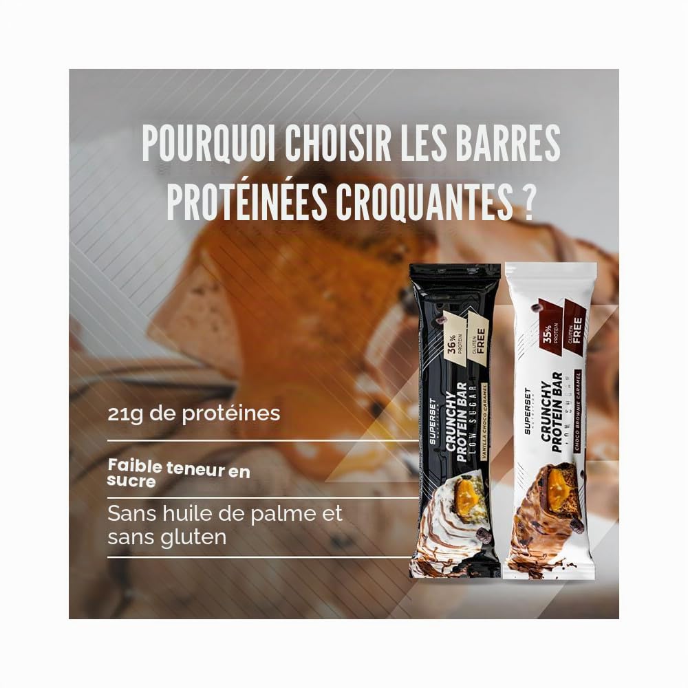 Superset Nutrition | Crunchy Protein Bar (15x60g) | Barres protéinées | Moelleuses, croustillantes et 36% de protéines - Vanille Choco Caramel