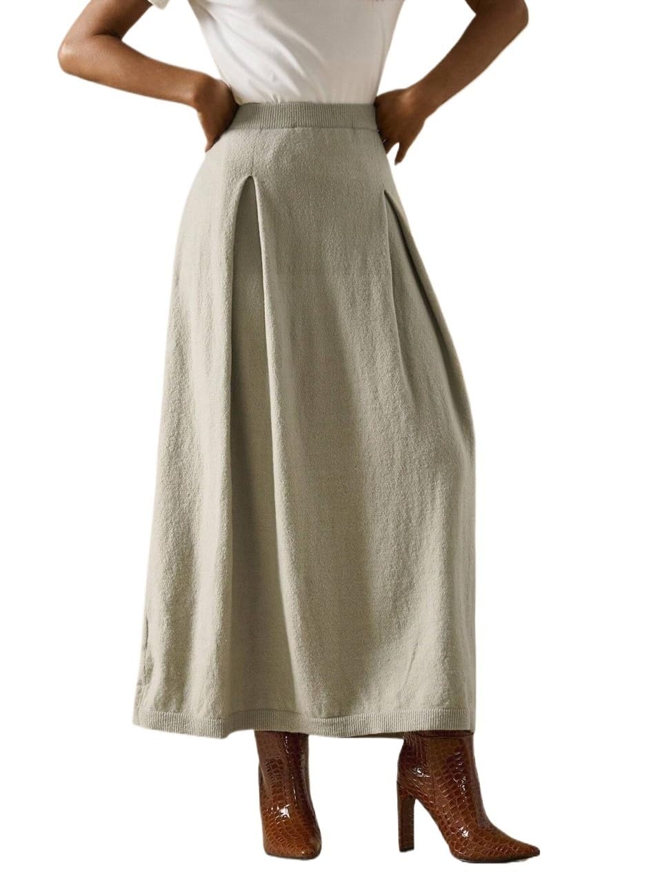 Fall Solid Color Casual Long Knit Midi Skirt Womens Basic Versatile Trendy Skirt