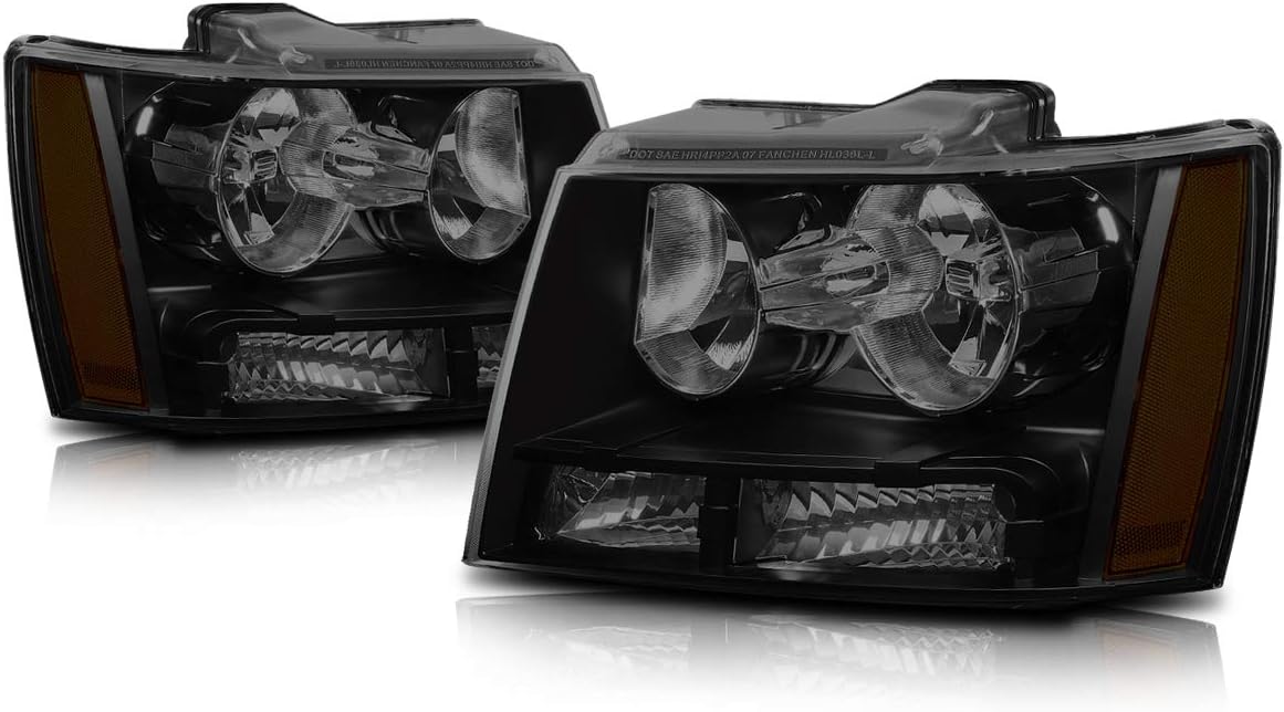 PM PERFORMOTOR Amber Headlights Replacement Compatible with 07-14 Tahoe / 07-13 Avalanche / 07-14 Suburban 1500/07-13 Suburban 2500, PMHL-CTAH-0714-OH-BSA