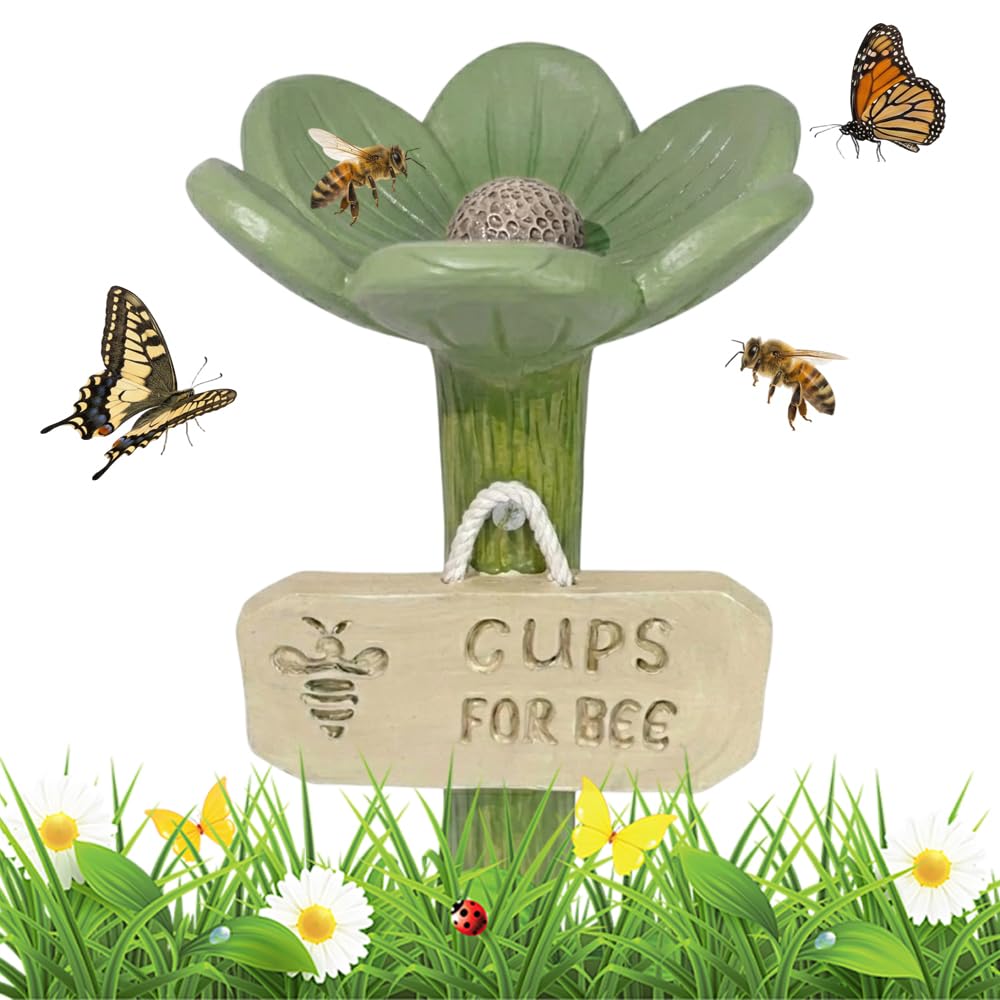 Bee Watering Station for Garden, 2026 New Cups for Bees, Resin Bee Drinking Bowl for Patio Lawn, Garden Pollinator Water Feeder for Garden Decor, Bee Water Cup for Gardeners (yellow) — view 14