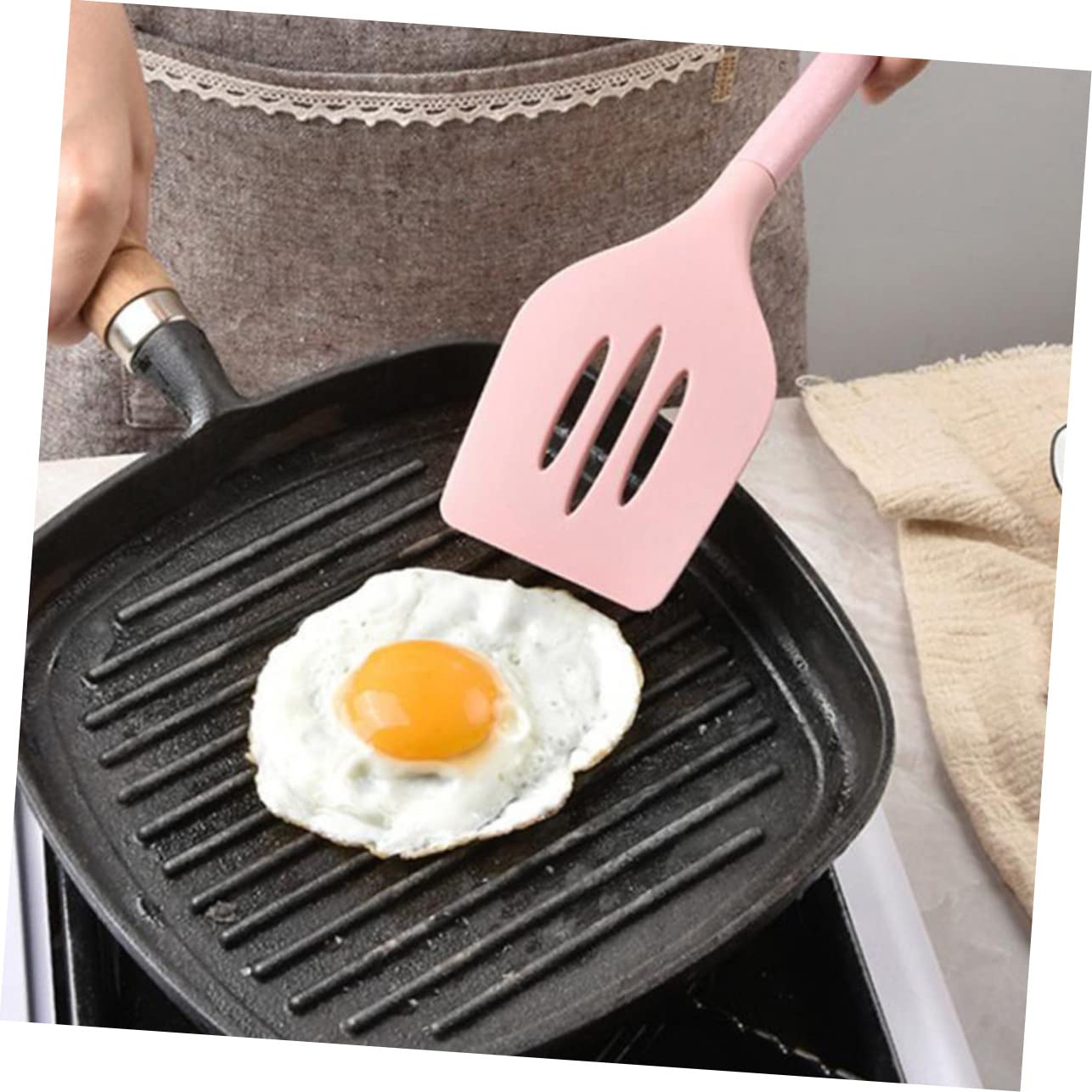 1 Satz Silikon Kochutensilien Set mit Holzgriff Teiliges Küchenzubehör Hitzebeständig und Spülmaschinengeeignet Praktischem Aufbewahrungseimer für Küche und Esstisch