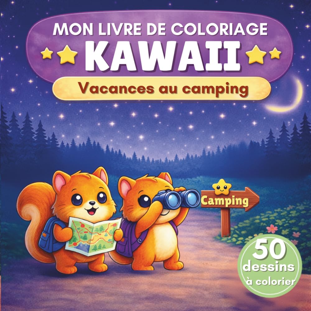 Vacances au camping: Mon livre de coloriage kawaii