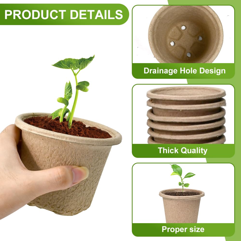 50 Pots De Culture Biodégradables 8cm Avec Étiquettes Et Outils De Repiquage - Godets Semis Plantes Fibre Naturelle