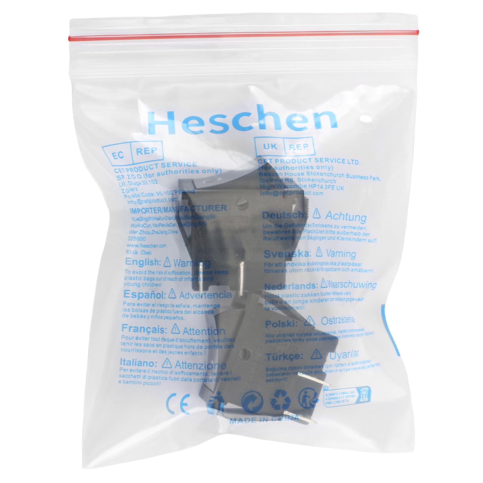 Heschen - Włącznik/wyłącznik, DPST 4 zaciski 16A 250VAC, czarny, zestaw 2 szt