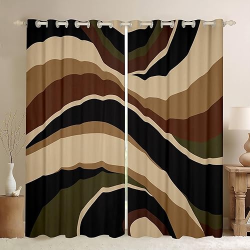 Miniatura 34 de Cortina de ventana retro a rayas verdes y marrones, cortinas onduladas abstractas 3D para niños, niñas, mujeres y adultos, decoración de habitación