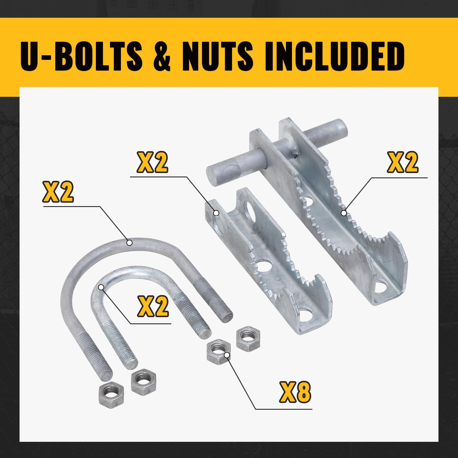 VIVIDA Chain Link Gate Hinge, 180 Degree Commercial Gate Hinge for Chain Link Fence, Heavy Duty, Fit 2-3/8" OD Post & 1-5/8" Thru 1-7/8" Frame, Galvanized Steel, 2 Pack
