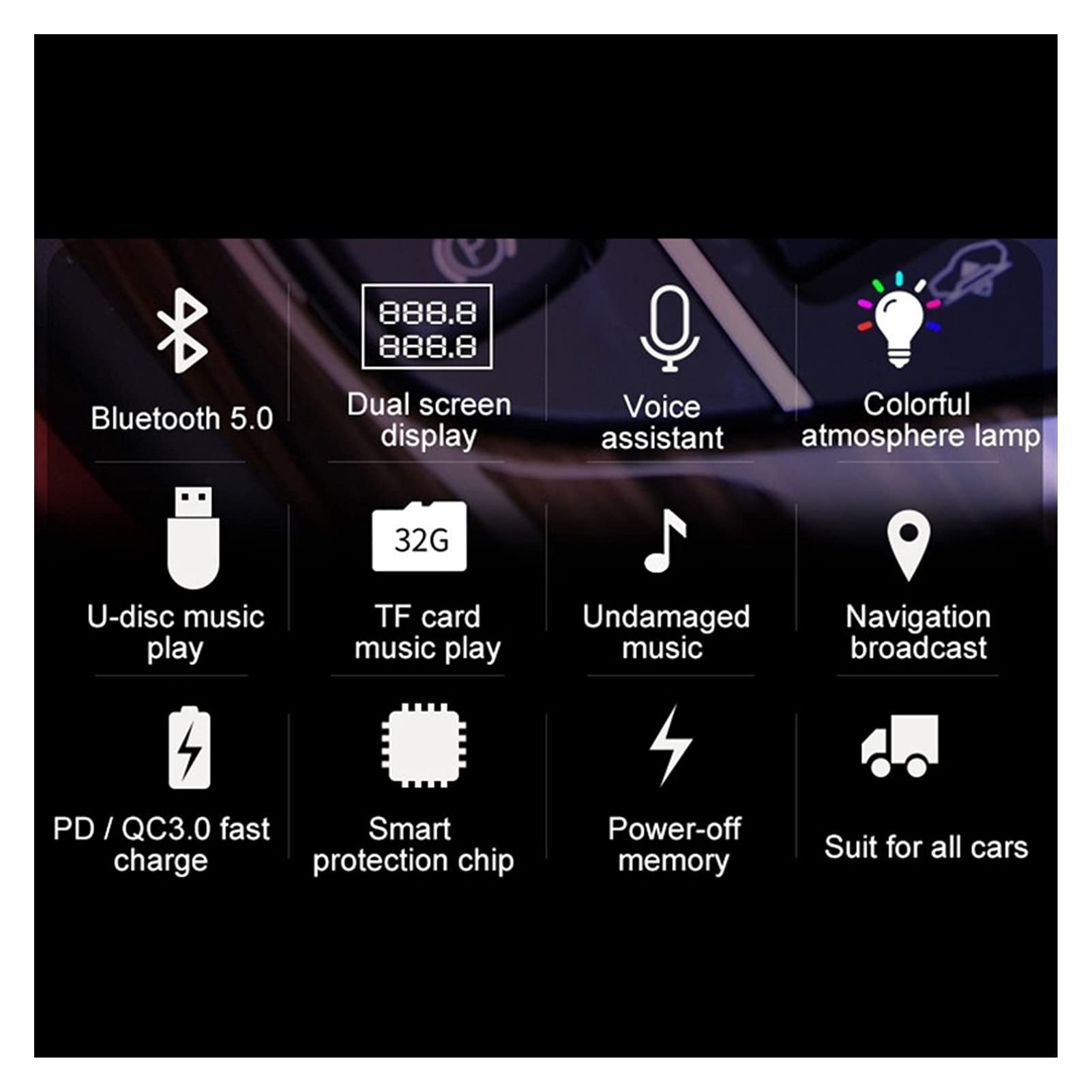 Adattatore Audio Bluetooth. Bluetooth 5.0 Kit for Auto Vivavoce Wireless FM. Trasmettitore Auto MP3. Giocatore con PD18W QC3.0. Caricabatterie for Auto a Carica Rapida