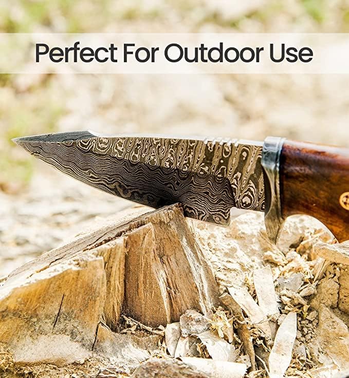 Miniatura 4 de Cuchillo de caza de Damasco hecho a mano, cuchillo de bushcraft con funda, cuchillo de supervivencia de 10 pulgadas para hombres, cuchillo de hoja