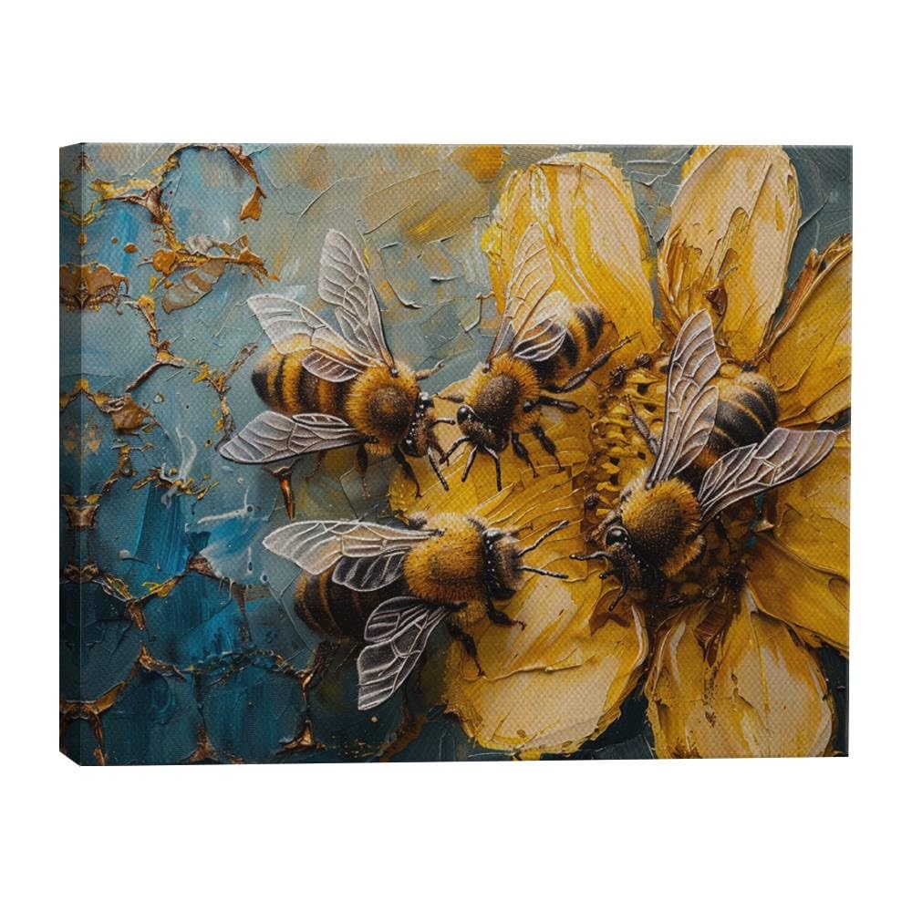 ParagonDecor Bees Around a Honeycomb Design 1 Canvas Wall Art Picture Prints Artwork Framed For Living Room Wall Home Decor Gifts For Family Art Easy