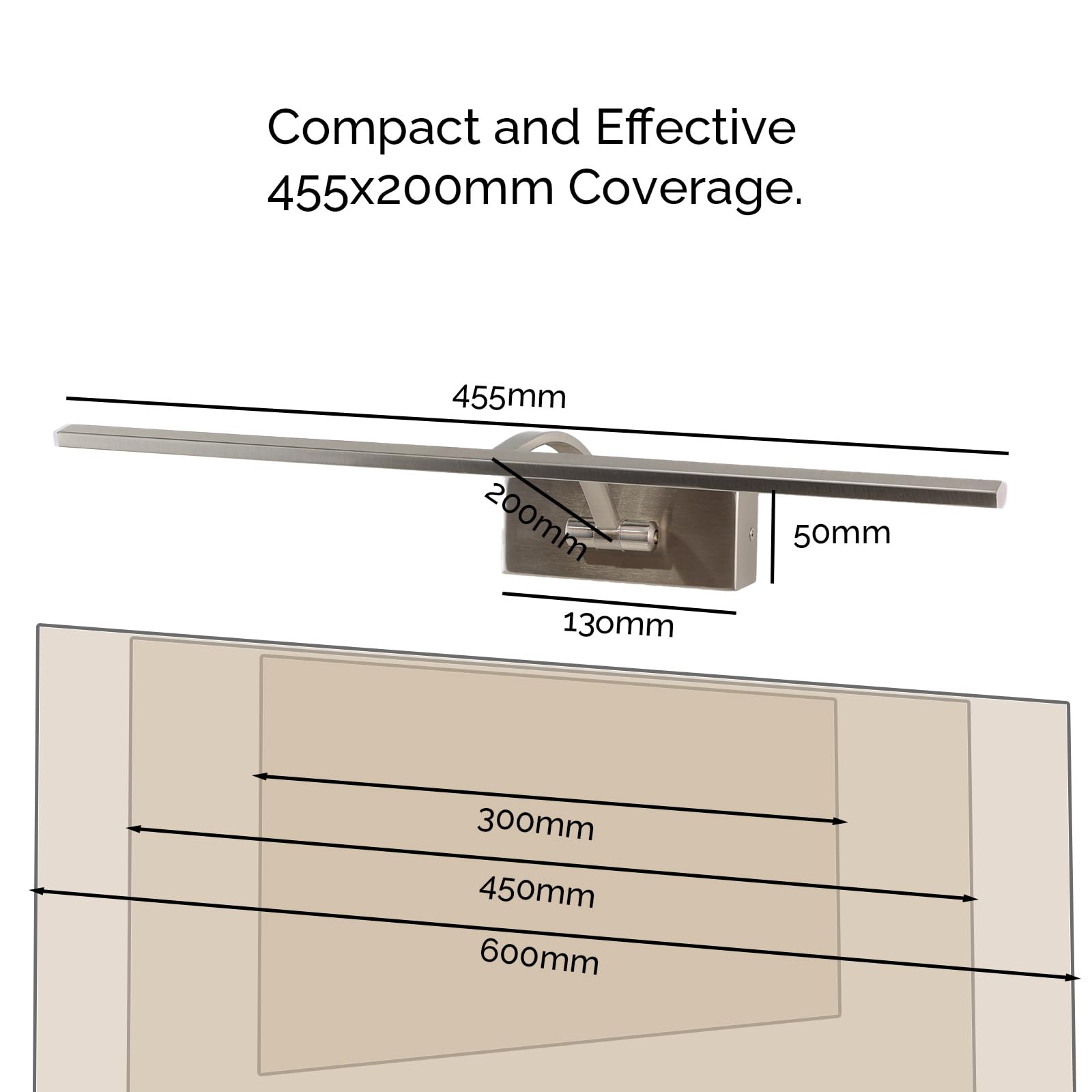 Alpinaluz Aplique de Pared LED para Iluminación de Cuadros, Espejos y Muebles, 8W, 45cm, Luz Cálida 2700K, Ángulo Ajustable, Acero con Acabado Níquel Satinado, Driver KGP Integrado
