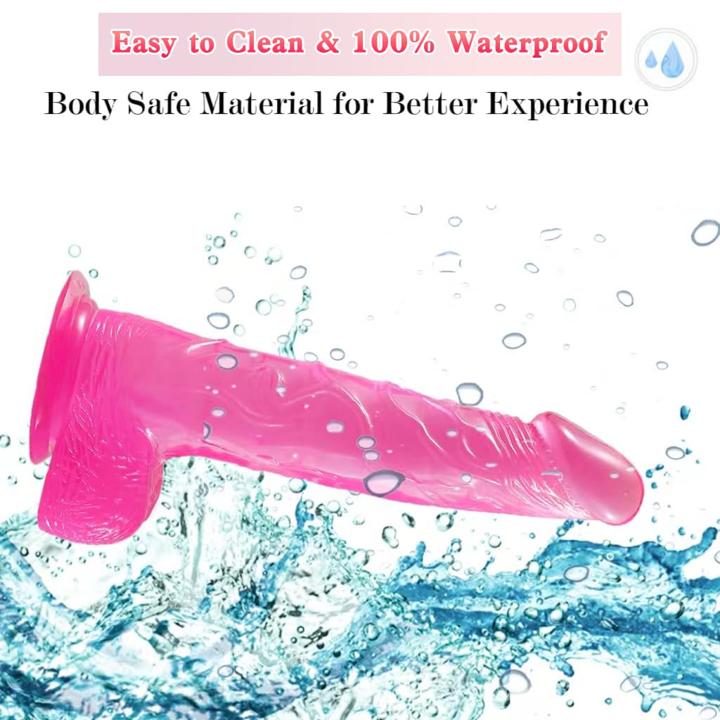 Strap on Dildo with Harness, 8.3 Inch Realistic Wearable Dildo Body-Safe Material Strong Suction Cup, Anal Vagina G Spot Sex Stimulation Adult Sex Toys for Women Lesbian Men Couple Beginner: Pink