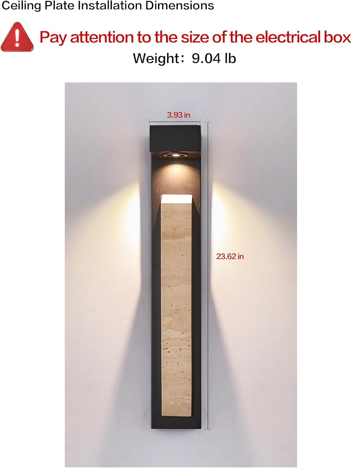23in Outdoor Wall Lights Natural Exterior Waterproof Alabaster Wall Sconce LED Modern Matter Black Wall Lamps for Pstio Front Door Entrydoor (Indoor and Outdoor)