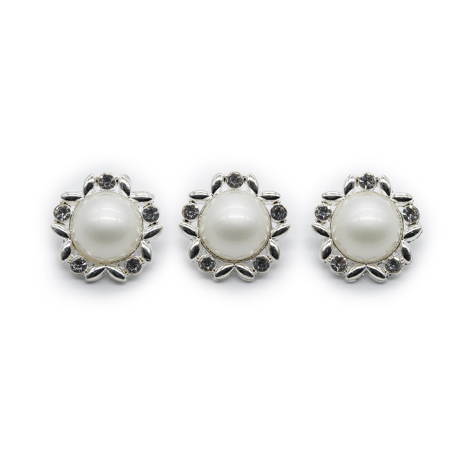 5 Pcs Metal Elegant Pearl and Crystal Decorative Round Petal Buttons for Sewing, Blazer, Suits, Sport Coat, Uniform, Jacket