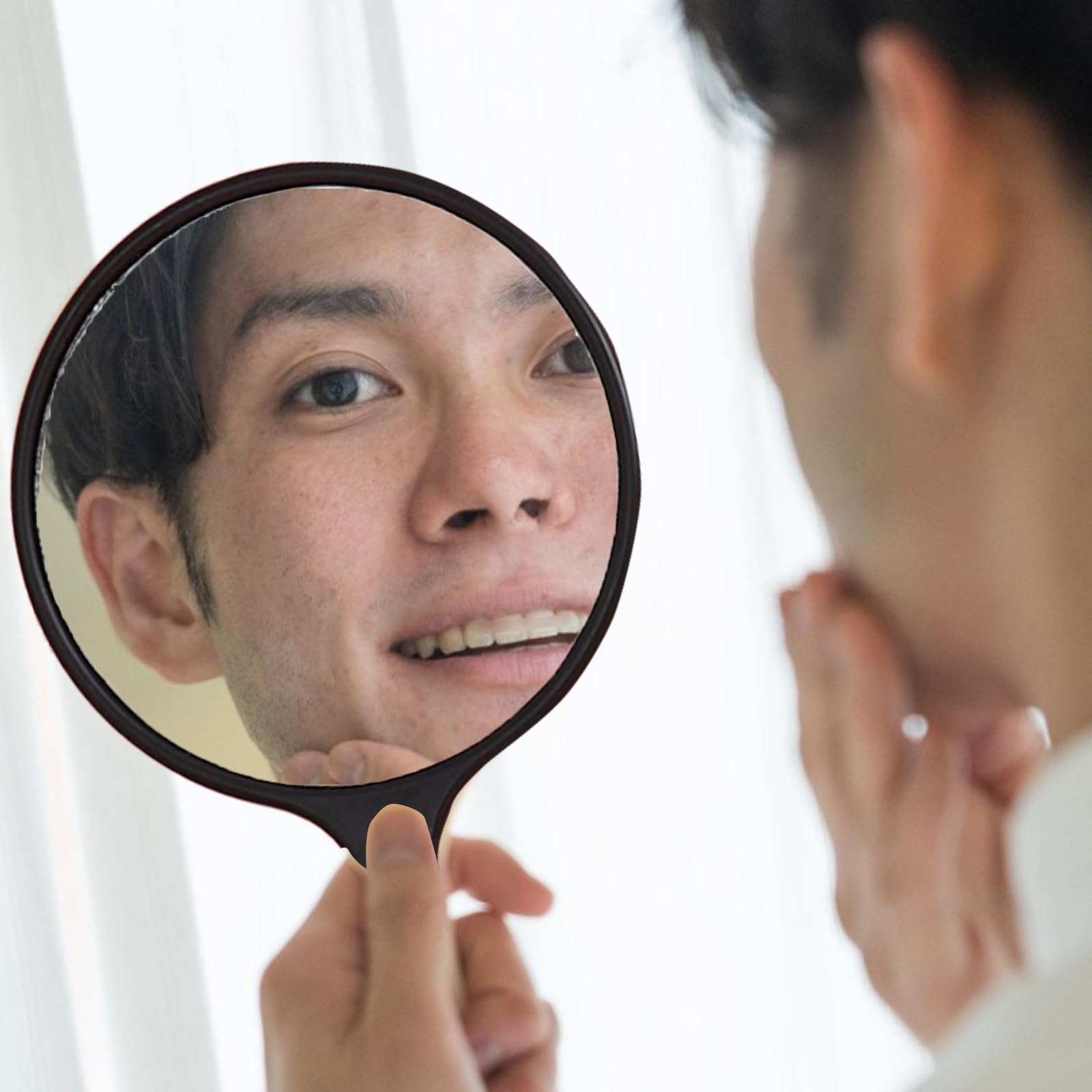 Espejo de Mano, Espejo de Mano de Maquillaje Profesional, para Maquillaje Diario, Tratamientos Faciales, Cortes de Pelo (Negro)