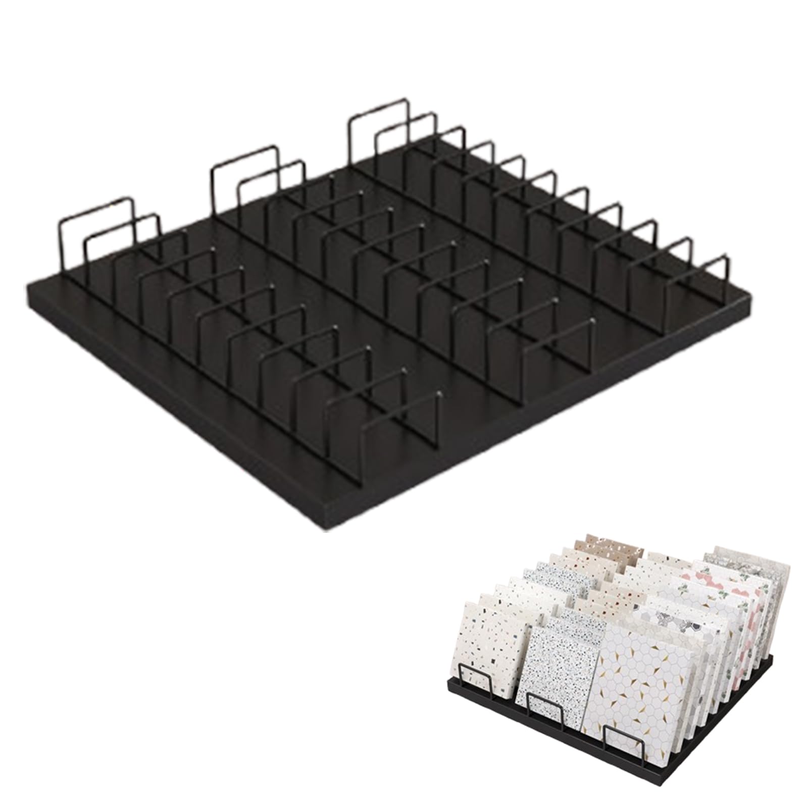 YNBSHGAA Tile Display Rack, 30 Slots Sample Stand for Commercial Building Marble Baseboard, Desktop Display for Shopping Malls Retail Store Exhibitions,Black