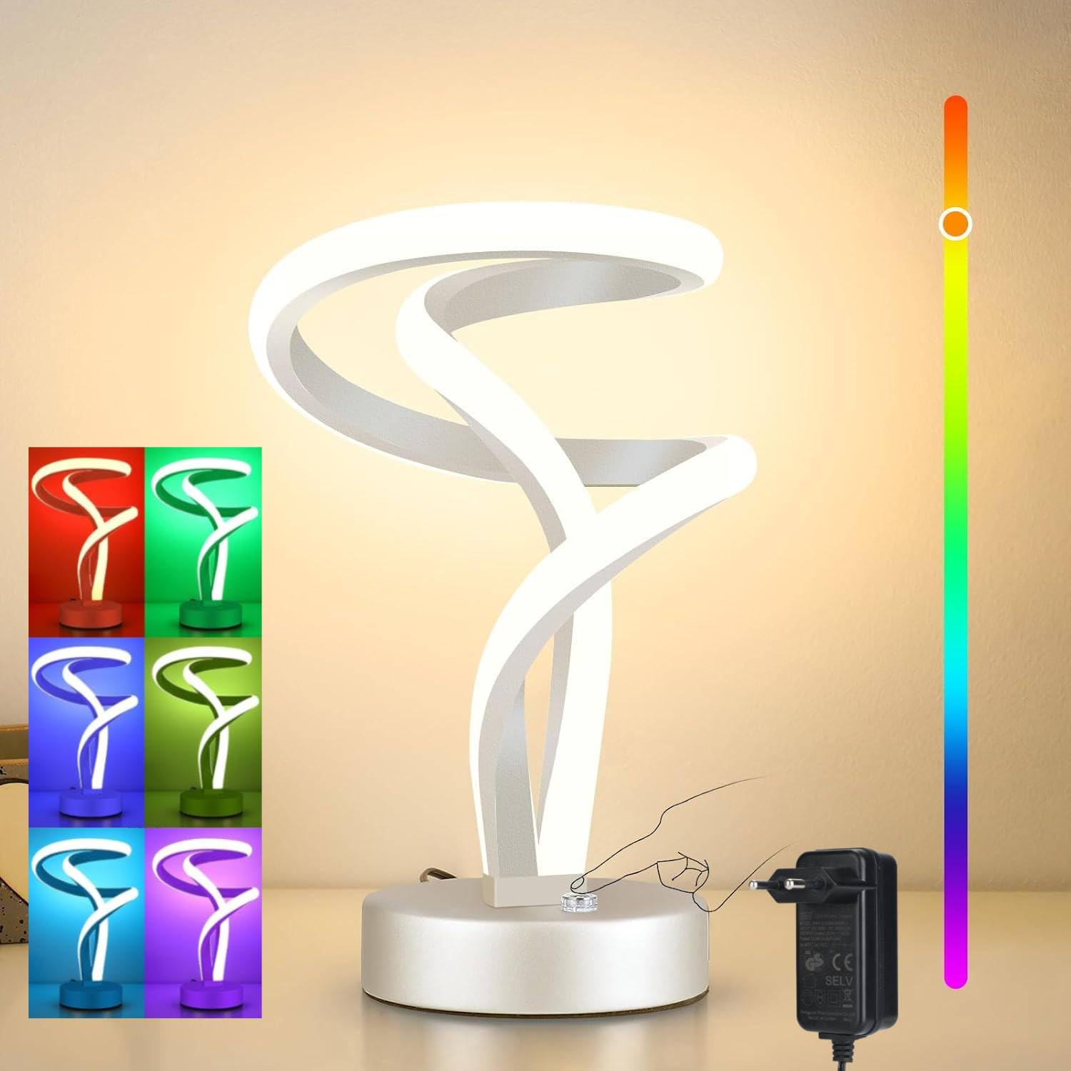 Lightess Lamparas de Mesita de Noche LED Táctil Regulable 10W Plata Moderna Lampara Mesita Noche Textura Esmerilada en Espiral para Dormitorio Salón Estudio