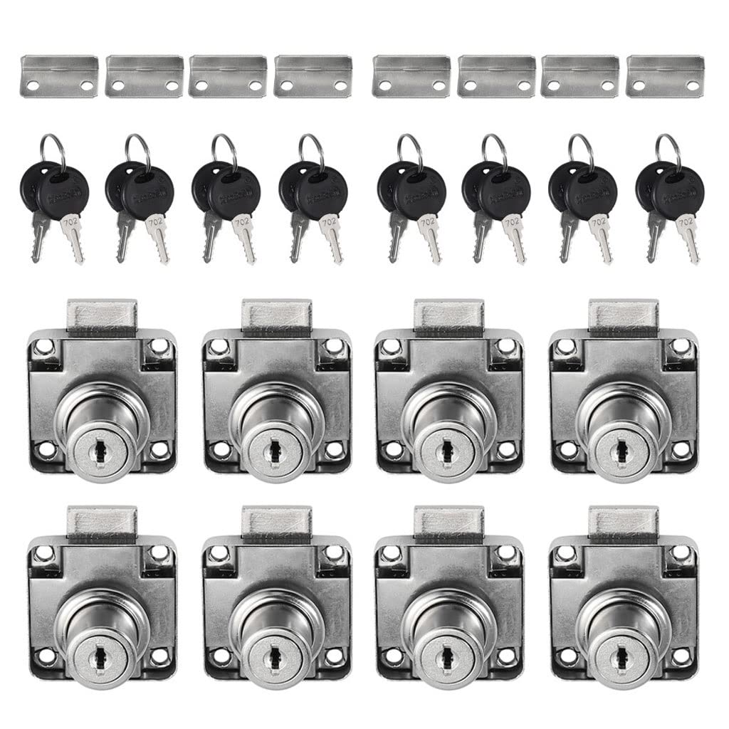 Lot de 8 serrures d'armoire, de porte, de tiroir, de boîte aux lettres, serrures de sécurité pour meubles, serrure de sécurité en acier laminé à froid + alliage, petit cadeau