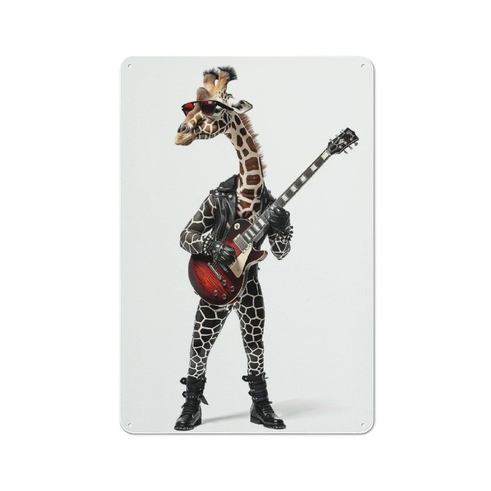 Junmoney Style-6 Urban Metal Wall Art Sign 30X20cm Featuring Giraffe Guitar, Studio Wall Art For Modern Home, Workshop, Office Or Cafe