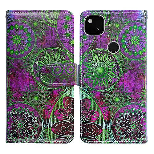 Google Pixel 4a Case [Not Fit Pixel 4a 5G],Bcov Purple Gorgeous Colours Circle Mandala Leather Flip Phone Case Wallet Cover with Card Slot Holder Kickstand for Google Pixel 4a 2020