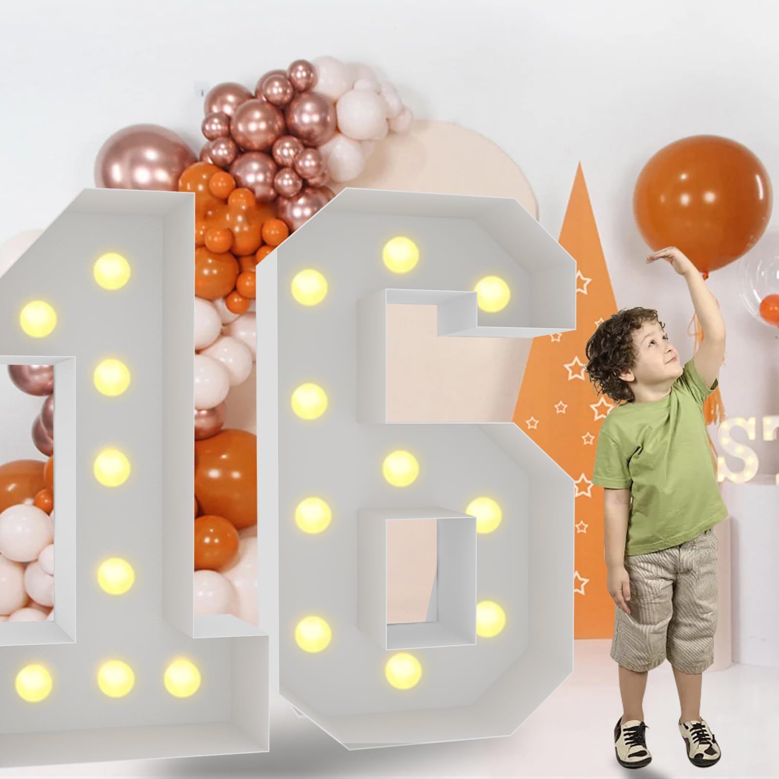 4FT White Large Marquee Light Up Numbers 60 Mosaic Numbers,giant light up numbers for Party Birthday Anniversary Decor Balloons Pre-Cut Foam Board Kit (4FT-WH-Number-16)