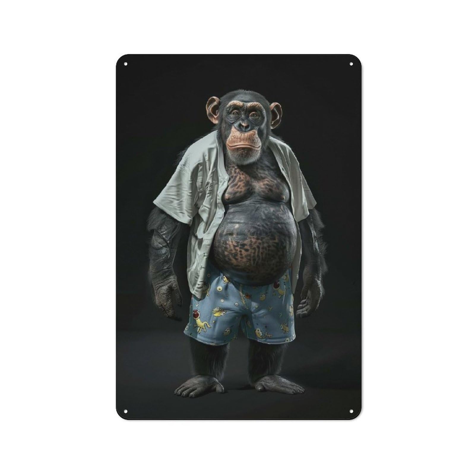Vintage Chimpanzee Fat Vintage Metal Sign 30x20cm, Pub Wall Decor for Cafe, Pub, Workshop Or Home Bar