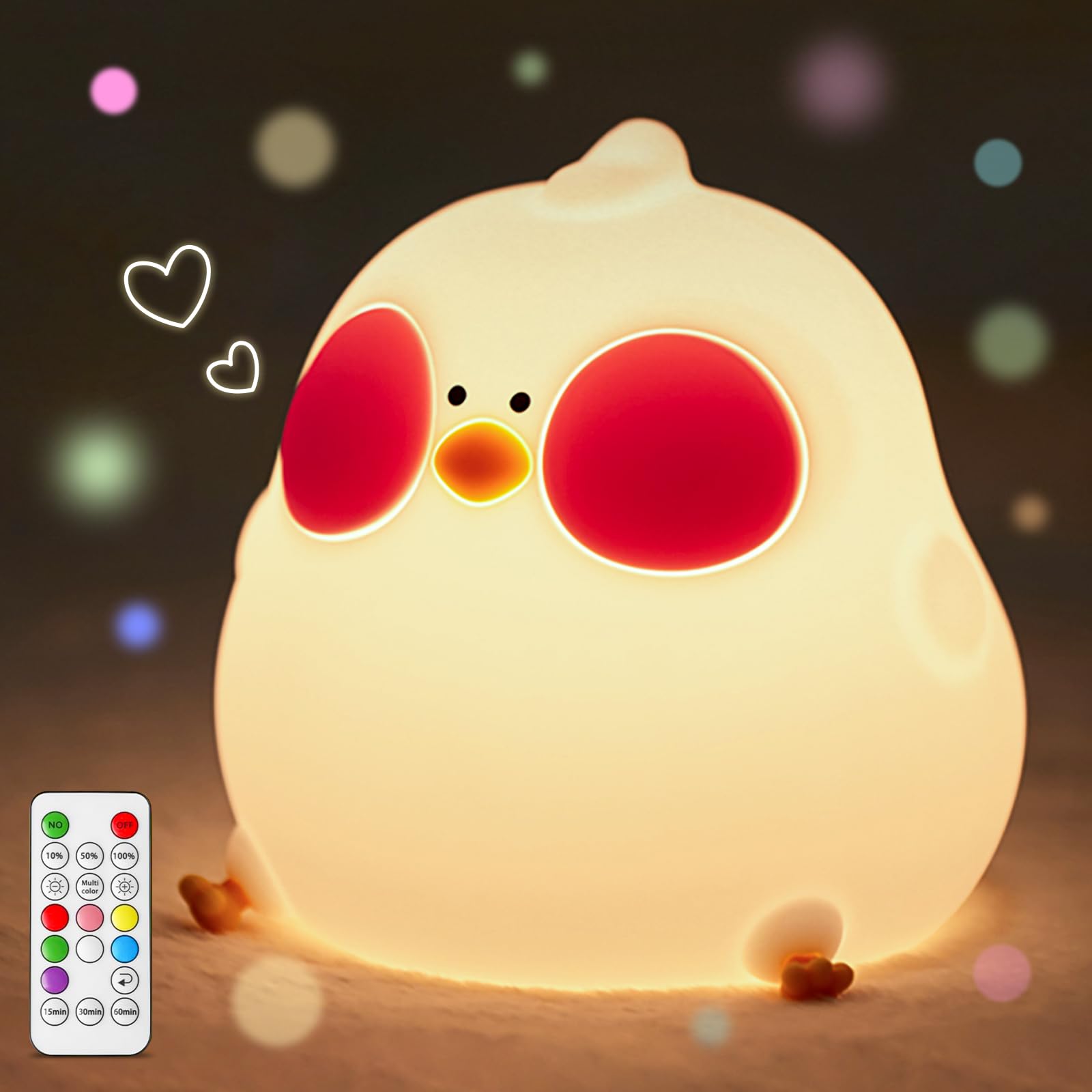 AWOFOT Cute Night Light for Kids, USB Rechargeable Remote Control Chicken Lamp, 7 Colors Silicone Night Lights for Kids Room, Cute Lamps Gifts for Girls/Boys/Baby