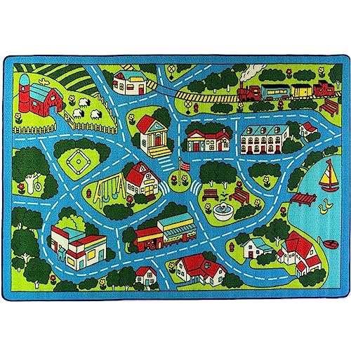 Mybecca Street map Sky Blue Light Kids Rug Play Mat for Floor 5'x7' (Approx:4'11