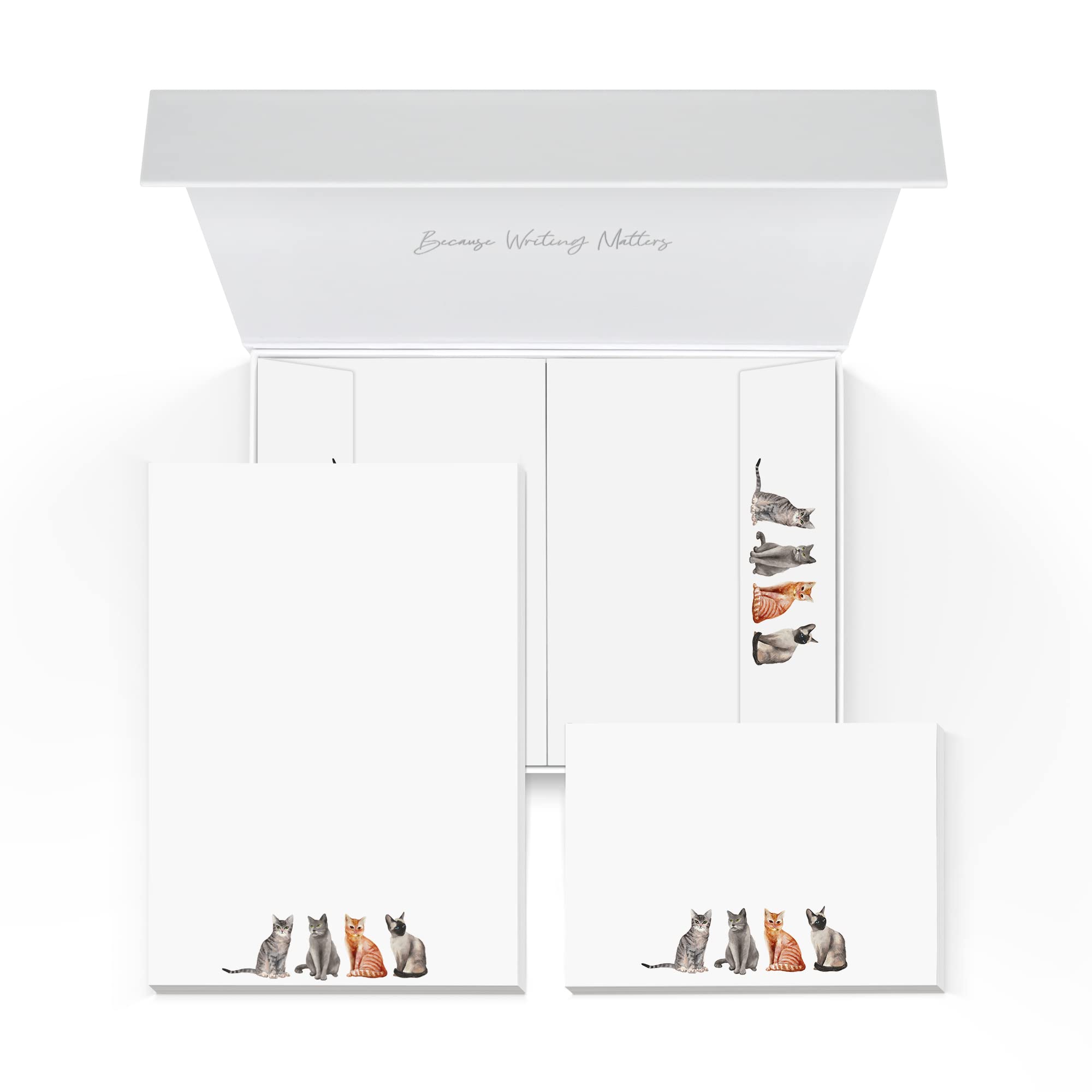 Me Loovely Four Cats Letter Writing Paper Notecard and Envelopes Set Stationery Supplies for School Home & Office | (20 Letters, 10 Cards & 30 Envelopes with Gift Box)